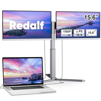 Redalf 15.6" FHD IPS Triple Portable Monitor for Laptop, Fits Laptops | Ultra-Thin Zero Frame, Compatible with Mac, Windows, Chrome, Plug and Play, Detachable Laptop Screen Extender - color: Grey