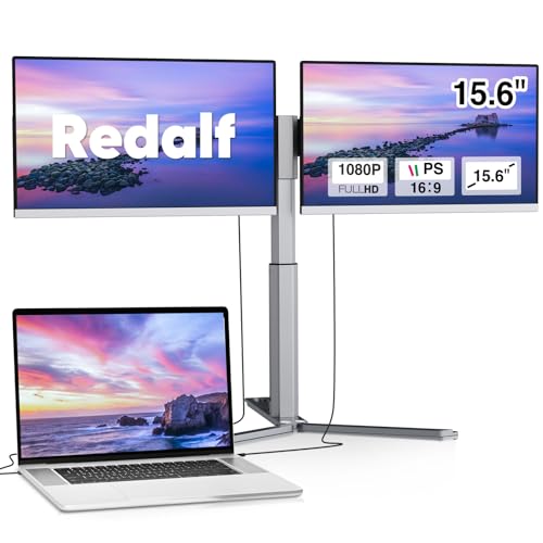 Redalf 15.6" FHD IPS Triple Portable Monitor for Laptop, Fits Laptops | Ultra-Thin Zero Frame, Compatible with Mac, Windows, Chrome, Plug and Play, Detachable Laptop Screen Extender - color: Grey