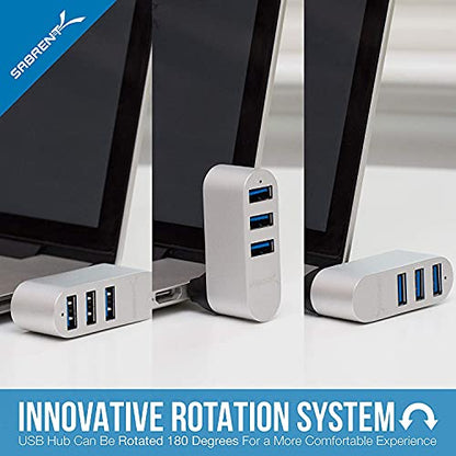 SABRENT Premium 3 Port Aluminum Mini USB 3.0 Hub [90°/180° Degree Rotatable] (HB-R3MC) - color: Silver