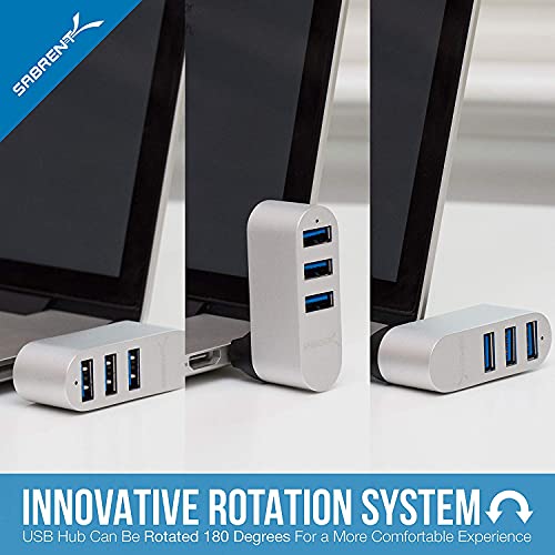 SABRENT Premium 3 Port Aluminum Mini USB 3.0 Hub [90°/180° Degree Rotatable] (HB-R3MC) - color: Silver