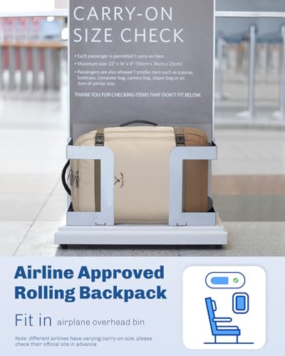 Hynes Eagle Rolling Backpack 42L Backpack with Wheels Airline Approved Carry on Luggage Laptop Travel Suitcase Bag for Women Men Khaki - color: Khaki