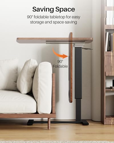 Foldable Overbed Table with Wheels, Pneumatic Adjustable Overbed Bedside Table, Mobile Standing Desk, Hospital Bed Tables Over The Bed, Rolling Laptop Desk with Casters for Home Office - color: Brown