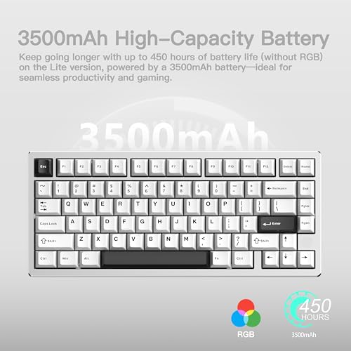 KEEBMONKEY WOBKEY Rainy 75 CNC Aluminum HMX/JWK/Cocoa Switches Triple-Mode Connectivity Mechanical Keyboard with Superior Acoustics, RGB/PP/Mirrored Glass/3500mAh/Violet Switch (Standard - Silver) - style: Standard - Silver