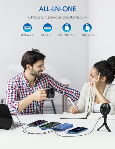 Nusyddy Portable Charger 12000mAh Fast Charging w/Built-in Wall Plug Navy | 22.5W Fast Charging, LED Display, Pass Through Charging, TSA Approved, Portable & Slim, Power Bank for iPhone, Samsung - color: Steel Blue