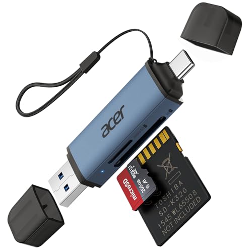 Acer SD Card Reader USB C, Dual Slots USB 3.0 Type C to Micro SD Card Adapter, Memory Card Reader for MicroSD, SDHC, SDXC, Compatible with Laptop, PC, iPhone16/15, MacBook, iPad Pro, Android-Midnight - color: Midnight