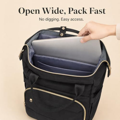 Laptop Backpack for Women, 15.6 Inch Work Backpack Purse with Large Capacity, Water-Resistant Nurse Bag, College Bookbag for School, Casual Travel Daypack, Black - color: Black