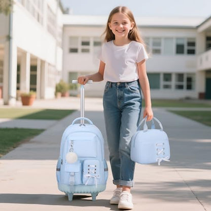 Scothen Rolling Backpack for Girls, Girls Backpack Set with Lunch Box & Pencil Pouch for Teen Girl Kids Children Elementary Middle School, Bookbag Daypack Laptop Travel Backpack with Wheels (Blue) - color: Blue
