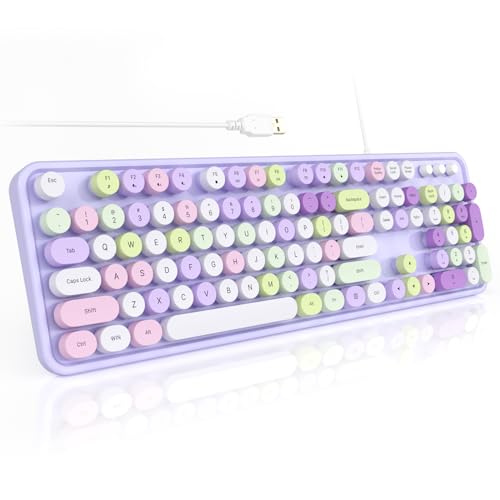Colorful Computer Keyboards Wired, USB Plug and Play Full Size Typewriter Keyboard, Cute Aesthetic Keyboard with Foldable Stands for Windows PC Laptop (Purple) - color: Purple