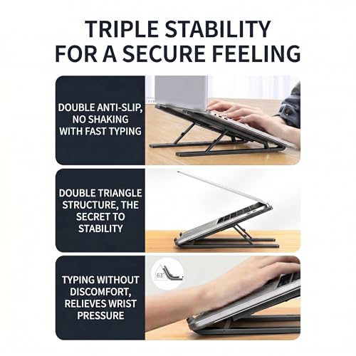 Ergonomic Laptop Stand, Plastic Laptop Riser, Portable and Adjustable Notebook Computer Holder Compatible,Black - color: Black