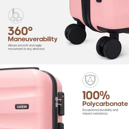 UKEIN Luggage Set with Backpack,Hardshell Carry On Luggage Airline Approved | 20inch Suitcase Set with 360° Smooth Spinner Wheels,TSA Lock,YKK Zippers,Lightweight 3 Piece,Polycarbonate - color: Pink, size: Carry On 3 Piece Set (20inch)