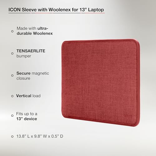 Incase ICON Sleeve with Woolenex - MacBook Air 13 inch M1, 2020, 2019, 2018 & MacBook Pro 13 inch 2019, 2018, 2017, 2016 Case - Fitted MacBook Case, Laptop Sleeve, Hard Cover, Durable (Red Clay) - color: Red Clay