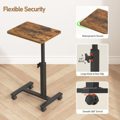 TUTOTAK C Table End Table Adjustable Height, TV Tray Table for Small Spaces | 360°Swivel casters, Slide Under Couch Side Table, Sofa Bedside Table for Living Room, Bedroom, Brown TB01BB099 - color: Brown