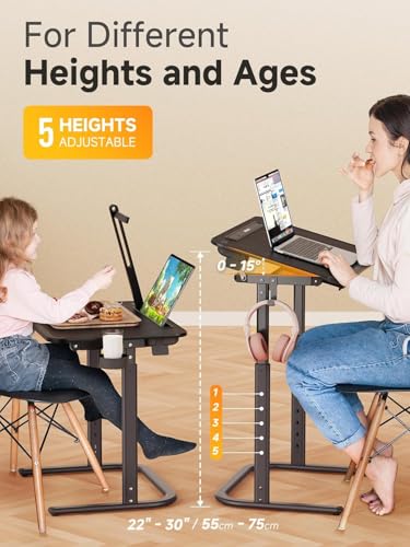 SAIJI XXL Extra Large TV Tray Table，Height & Tilt Adjustable Heavy Duty TV Trays for Eating, Working, Writing,Drawing, Recliner Table Couch Desk with LED Light, Cup Holder, Bookstand - size: X-Large