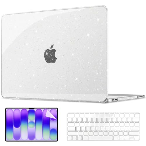 AKIT for MacBook Neo 13 Inch Case 2026 Model A3404, Clear | Anti-Scratched Protective Glitter Hard Shell, 2 Keyboard Covers Included, Screen Protector Included - color: Glitter Clear