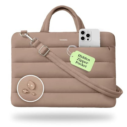 Vandel 13-14 inch Laptop Carrying Case Sleeve w. Strap, Shoulder Bag Handle | Fits MacBook Air 13 Inch MacBook Pro 14 Carrying Case Messenger, Laptop Computer Bag for Women, Hidden Front Zipper Pocket - color: 2. Latte, size: 13-14 Inch