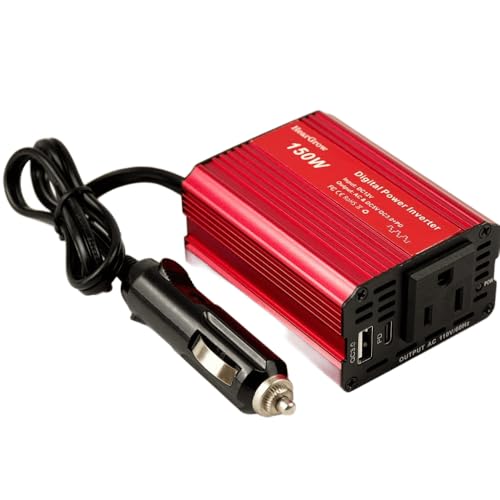 HearGrow 150W Power Inverter for Vehicle: 12V DC to 110V AC Converter - Car Plug in Adapter Outlet with 3.1A Dual USB Charger for Laptop Drone Camping Road Trip & Mobile Office