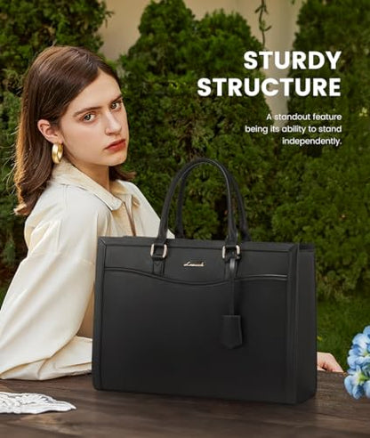 LOVEVOOK Laptop Tote Bag for Women, Leather Office Work Bag Briefcase fit for 15.6 inch Laptop, Large Teacher Computer Bag Handbag,2pcs Set Leather/Black | PU Leather Business Briefcase Teacher Travel College Bag Handbag fit for 15.6 inch Laptop, Office P