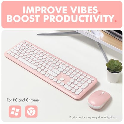 X9 Pink Keyboard and Mouse Wireless | Cute Wireless Keyboard and Mouse Combo - Transform Your Space with a Colorful Keyboard and Mouse Set for PC Laptop and Chrome (Pink/White) - color: Pink | White