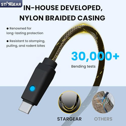 Starlink Mini Cable 6.5FT, Max 140W Input Starlink Mini USB C to DC Power Cable with Indicator Light, Braided Wear-Resistant for 16AWG, Work with 20V/100W, 28V/140W PD Power Source (Black) - size: Black Braided 6.5FT with LED