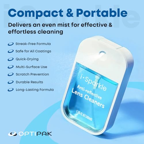 I-Sparkle Anti-Reflective Lens Cleaner Spray kit | (1x) 1.35oz Glasses Cleaner Spray + (1x) Microfiber Cloth for Eyeglasses, Sunglasses, Lenses, Screens and Camera Cleaning Kit (2 Piece Set)