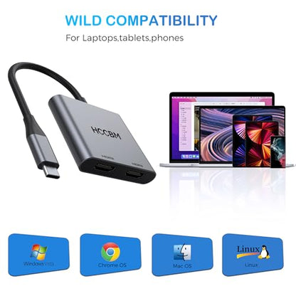USB C to Dual HDMI Adapter, Dual Monitors Adapter USB C Hub with 2 HDMI Docking Station 4K @60hz for Laptop HP Dell Surface Thinkpad… - color: Silver