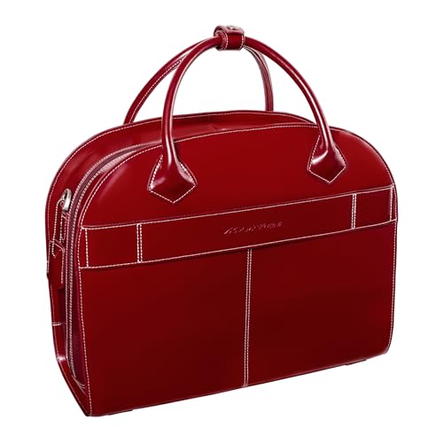 McKlein GLEN ELLYN15" Leather Detachable -Wheeled Ladies' Laptop/Computer & Tablet Business Briefcase Bag/Women's Rolling Overnight Travel Bag, Removable trolley case - color: Red