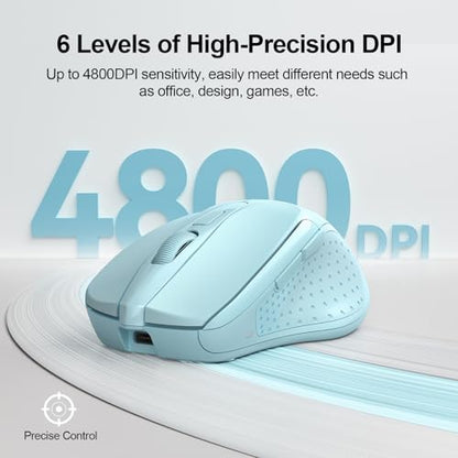 TECKNET Wireless Mouse, BT 5.0/2.4G, Rechargeable 6-DPI Silent, Lightblue | Bluetooth 5.0/3.0 & USB A, 2-Device Easy Switch, Wide OS Compatible, 6 Buttons, 6-DPI up to 4800, Ergonomic for S to M Hands - color: Lightblue