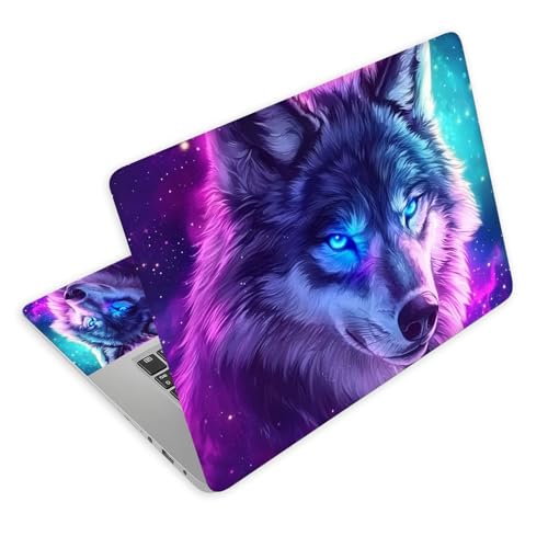 Universal Laptop Skin Decal, 3-Piece Vinyl Protector for 12 13 14 15.6" Notebook, Waterproof Anti-Scratch, Easy Trim & Bubble-Free Finish, Purpl Wolf with Blue Eyes - color: Purpl Wolf with Blue Eyes