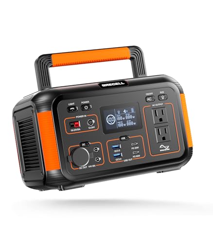 GRECELL 500W Portable Power Station 444Wh Solar Generator PD 60W Charging | With 110V Pure Sine Wave AC Outlet 1000W Peak Power Station for Camping Trip RV Outdoor Home Emergency Backup & Solar Powered - color: Orange