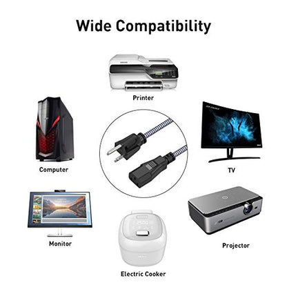 Power Cord, Goalfish 3 Prong AC Power Cable 3.3FT/1m Nylon Braided Replacement 3 Pin Power Cord UL Certified for Computer, TV, Monitor, Printer, PC, Projector, Power Supply Cable