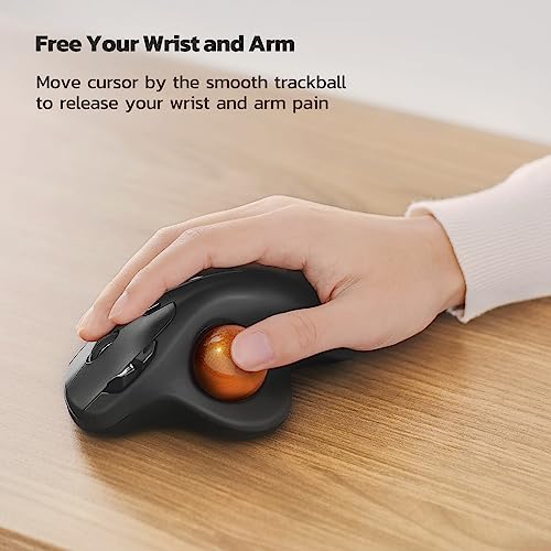 Nulea M501 Wireless Trackball Mouse Ergonomic Thumb Control, 4 DPI Levels | Rechargeable rollerball mouse with Bluetooth USB receiver,3 device use,smooth tracking,compatible with PC Mac Windows-Orange - color: H-DOrange