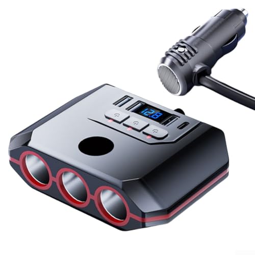 7 in 1 Car Adapter with 4 USB Ports and 3 Sockets, 120W Dual Voltage (12V/24V) Charging Splitter for Cars, Trucks, SUVs, Red