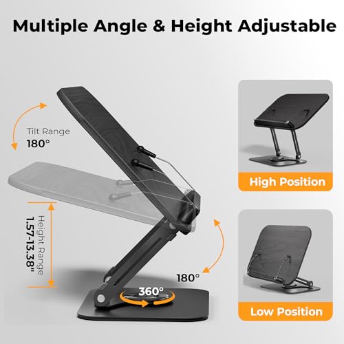 Book Stand for Reading, Adjustable Book Holder with 360° Rotating Bases, Multifunctional Display Stand for Recipe, Cookbooks, Magazines - color: Black Wood