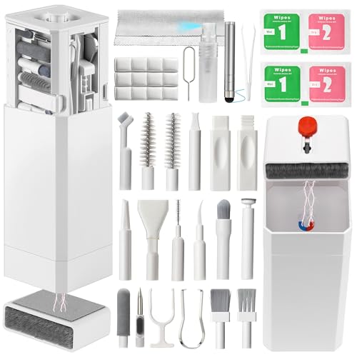 Upgraded 47PCS Phone Cleaning Kit, AirPod & iPhone Cleaner, Electronics Cleaning Tools for Charging Port/USB-C/Speaker, Laptop Cleaner for Keyboard Screen, Tech Gifts for Men, Cool Gadgets - color: White (47PCS)