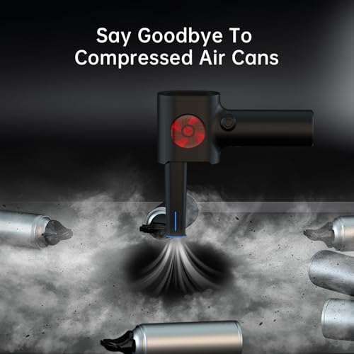 Stepless Speed Compressed Air Duster, Air Blower with Storage Case & LED | 6 Accessories Replace Canned Air, Keyboard Cleaner for Car, PC, Home - color: Black