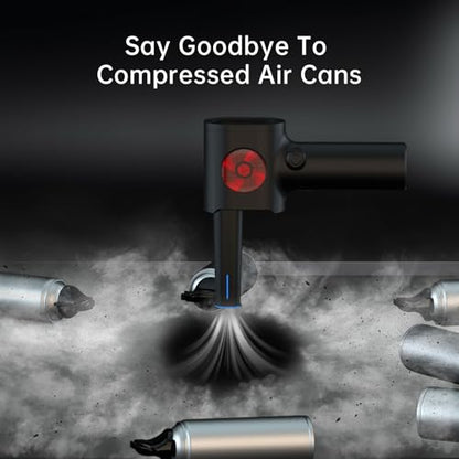 Stepless Speed Compressed Air Duster, Air Blower with Storage Case & LED | 6 Accessories Replace Canned Air, Keyboard Cleaner for Car, PC, Home - color: Black