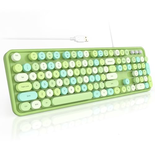 Colorful Computer Keyboards Wired, USB Plug and Play Full Size Typewriter Keyboard, Cute Aesthetic Keyboard with Foldable Stands for Windows PC Laptop (Green) - color: Green