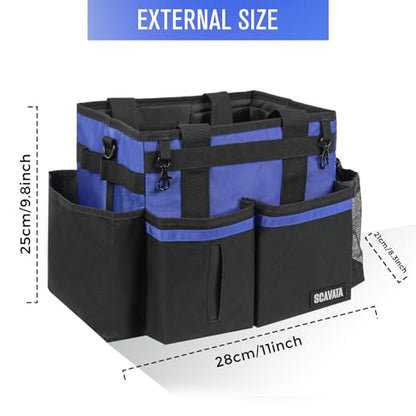 SCAVATA Compact Wearable Cleaning Caddy with Handle & Shoulder Straps | Small Cleaning Supplies Organizer, Under Sink & Car Cleaning Tools Storage Bag for Housekeepers Cleaners, Blue - color: Blue