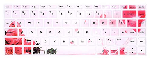 Silicone Keyboard Cover for HP 14" Laptop 2020 2019 2018,Pavilion x360 14M-BA 14M-CD 14M-DH 14-BA 14-BF 14-cm 14-CF 14-DF 14-DK 14-DS 14-DQ Series 14 Inch Protective Skin,Happy Day - color: Rose Flower