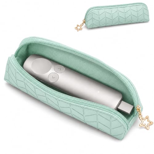Storage Pouch Compatible with Logitech Spotlight 3 Presentation Remote, PU Leather Zipper Carrying Case, Slim Portable Organizer Bag for Presenter Remote and USB Receiver, Travel Office Case, Green