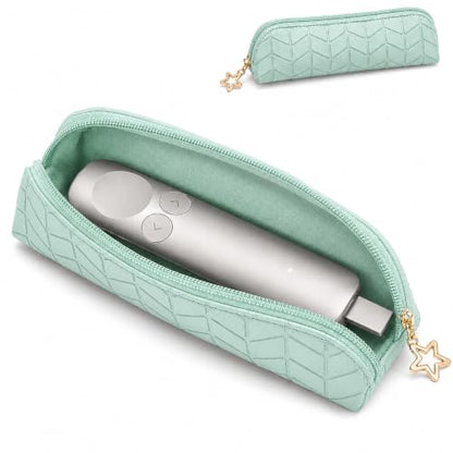 Storage Pouch Compatible with Logitech Spotlight 3 Presentation Remote, PU Leather Zipper Carrying Case, Slim Portable Organizer Bag for Presenter Remote and USB Receiver, Travel Office Case, Green