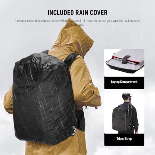 Neewer 2 in 1 Camera Roller Bag with Detachable Shockproof Dividers Retractable Handle Waistband Rain Cover Water Resistant Robust Carry On Backpack for Camera Tripod Flash Lens Laptop, Black, PB027 - style: Pb027