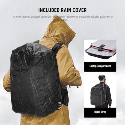 Neewer 2 in 1 Camera Roller Bag with Detachable Shockproof Dividers Retractable Handle Waistband Rain Cover Water Resistant Robust Carry On Backpack for Camera Tripod Flash Lens Laptop, Black, PB027 - style: Pb027