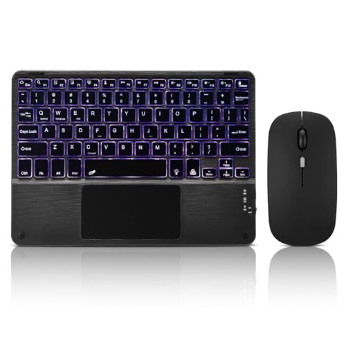 Ultra-Slim Bluetooth Keyboard with Built-in Touchpad and Mouse Portable Mini Wireless Keyboard Rechargeable 7-Color Backlit for Apple iPad iPhone Samsung Tablet iPhone Smartphone iOS Android Windows - color: black