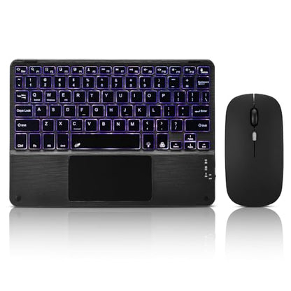 Ultra-Slim Bluetooth Keyboard with Built-in Touchpad and Mouse Portable Mini Wireless Keyboard Rechargeable 7-Color Backlit for Apple iPad iPhone Samsung Tablet iPhone Smartphone iOS Android Windows - color: black