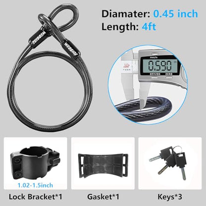 Bike U Lock with 4ft Security Cable 14mm Shackle, Bike Lock with 3 Keys and Mounting Bracket, Bicycle U-Locks Perfect for Road, Mountain, and Electric Bikes,Bicycle Lock - size: Bike U Lock+Cable