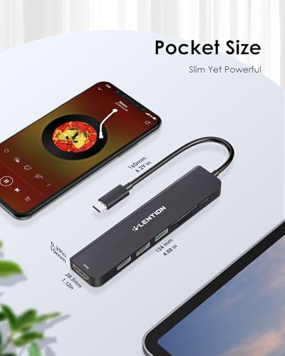 LENTION 7-in-1 USB C Hub, 4K@60Hz HDMI, 100W PD, Card Reader, USB 3.0 & 2.0 | Plug and Play, Stable Driver 3.0 Certified, for macOS, iOS/iPadOS, Windows & ChromeOS (CB-CE18, Black) - color: Black