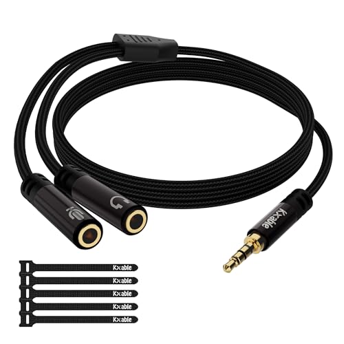 1/8inch Aux Headphone Splitter 2 Way Cable 6FT, 3.5mm 1 Male to 2 Female Mic and Audio Y TRRS Adapter, Compatible with Headset Earphone Switch 2/PS4/PS5 Steam Deck Xbox PC Laptop Phone Tablet Gaming - size: 6FT