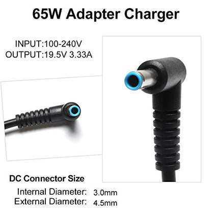 65W Round Blue Tip Charger for HP Laptops & Older Chromebooks | Fits any HP with a blue circle end/barrel. Safe 65W/45W power for Pavilion, EliteBook & older Chromebooks (NOT USB-C).