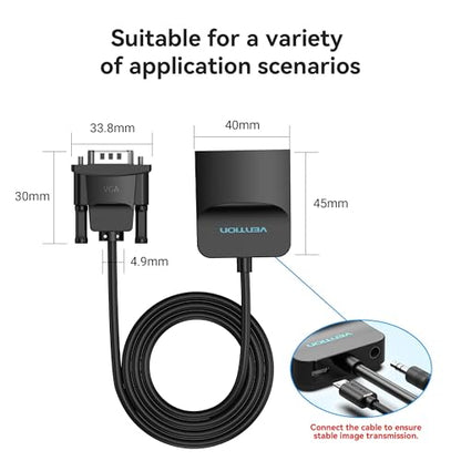 VENTION VGA to HDMI 3.3FT - 1080P Video Dongle Adaptador VGA Converter with Audio Cable and Micro USB Cable, Male to Female for PC,Monitor HDTV (Note: Not Bi-Directional) - color: 3.3FT